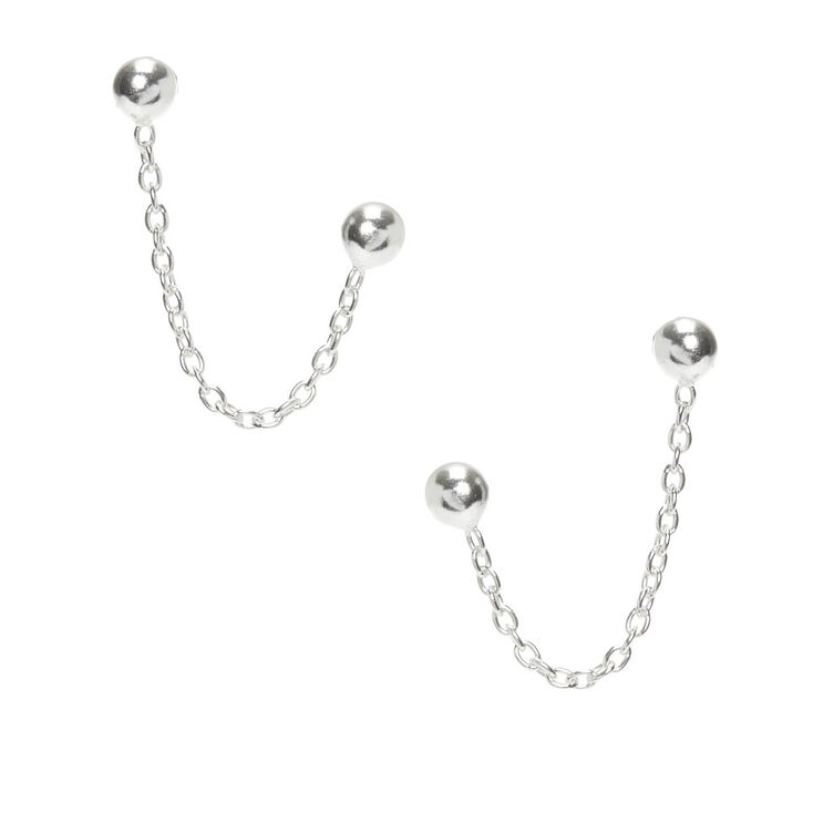Sterling Silver 3mm Ball Connector Chain Stud Earrings Claire S