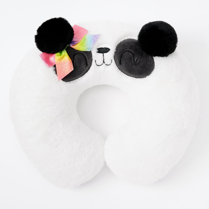 Claire's Coussin de voyage en peluche Paige le Panda - Blanc