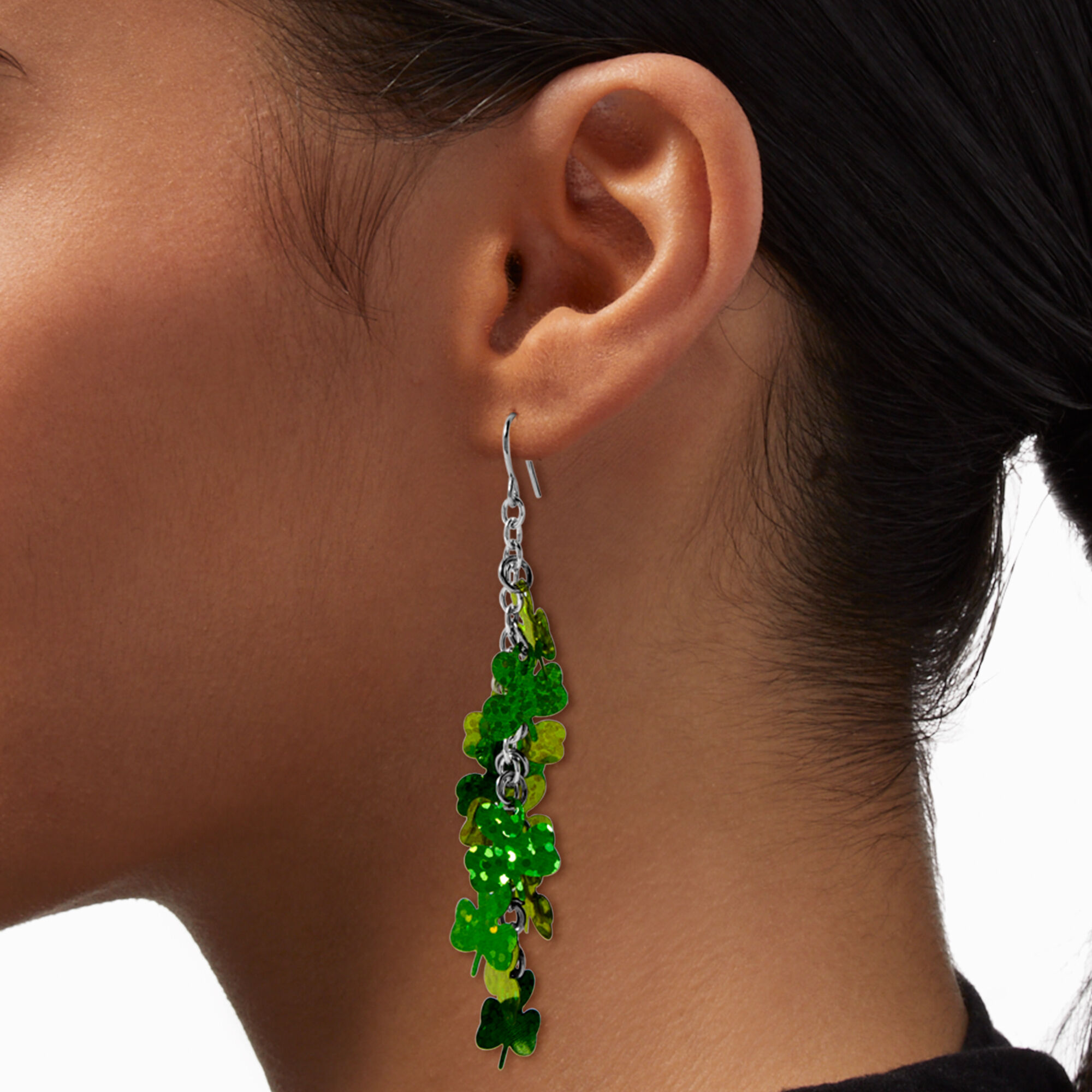  St. Patrick's Day Foil Shamrocks 2.5" Drop Earrings,