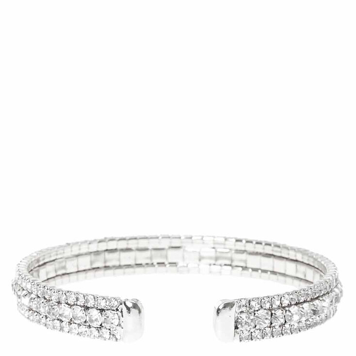 Silver Rhinestone Layered Cuff Bracelet,