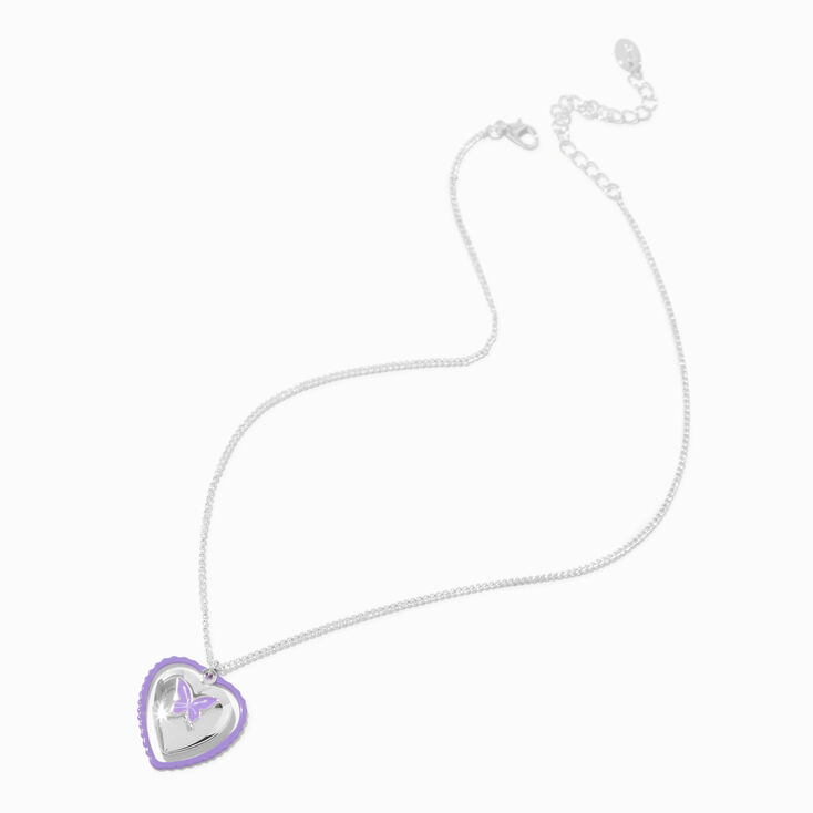 Purple Butterfly Moveable Heart Locket Pendant Necklace,