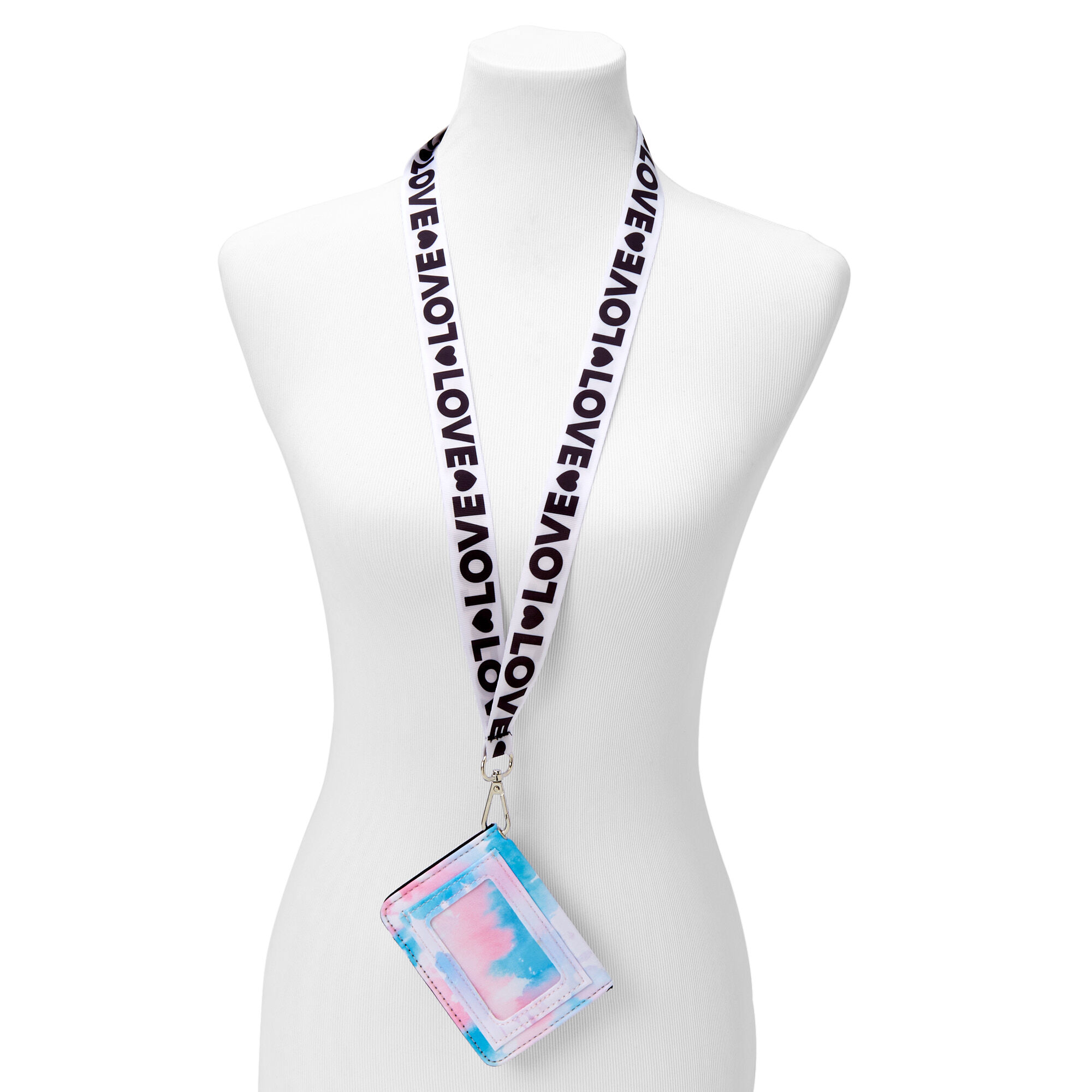 Pink and Blue Tie Dye Wallet with "Love" Lanyard,