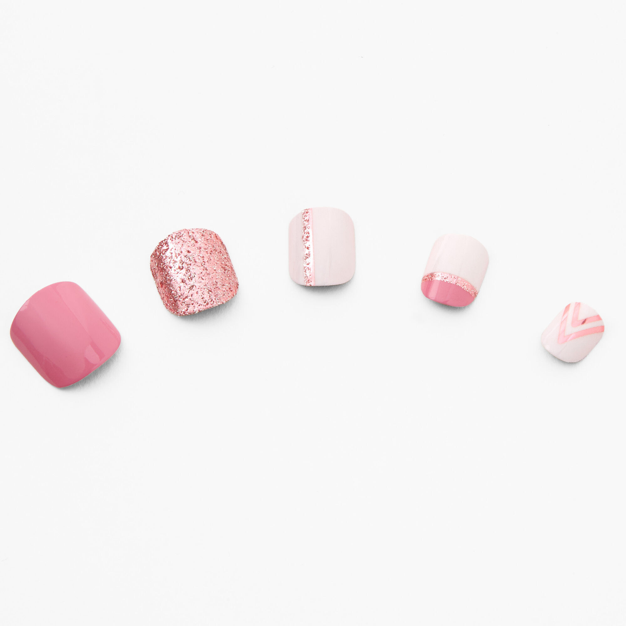 Faux ongles vegan autocollants carrés géométriques couleur doré rose - Lot de 24,