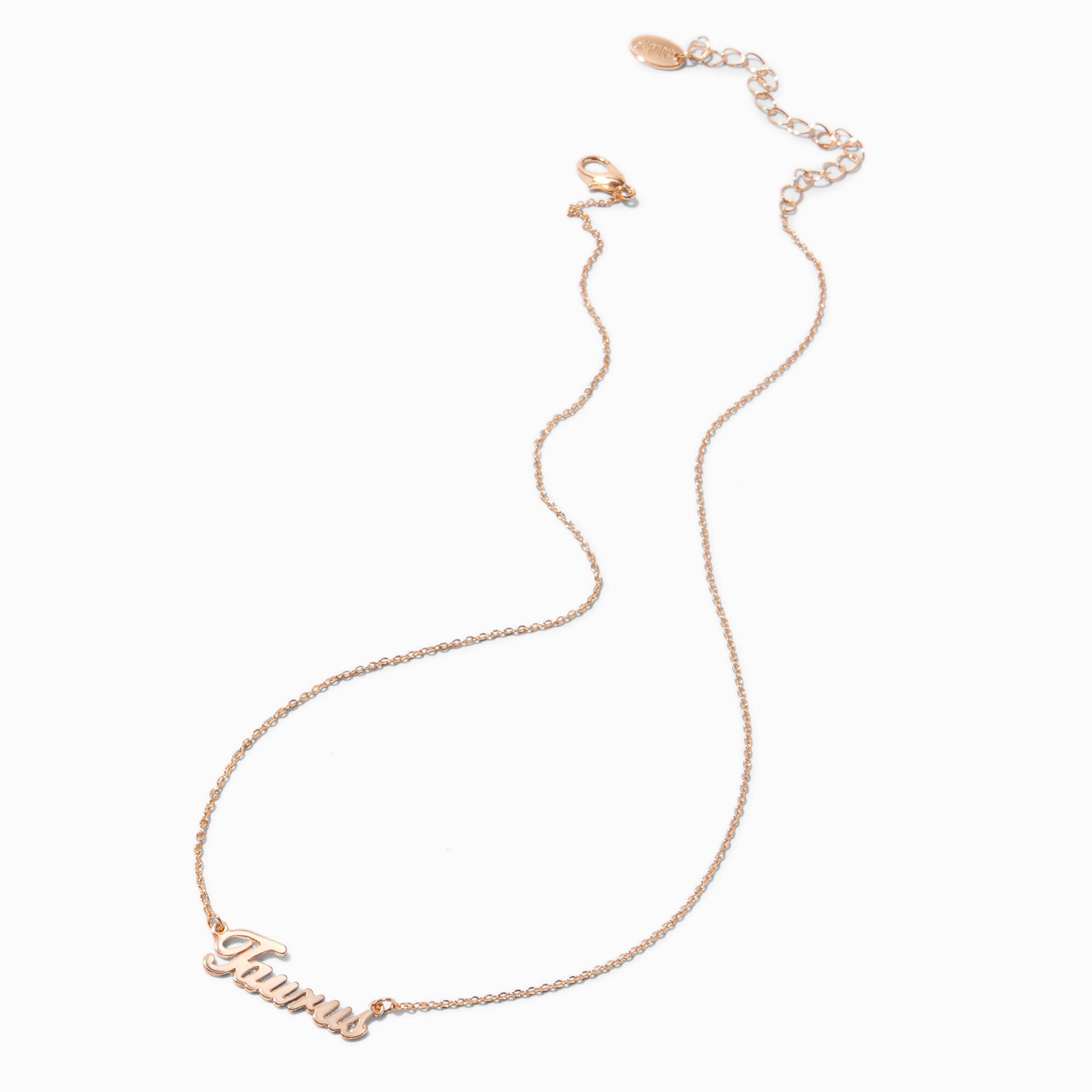 Gold-tone Script Zodiac Pendant Necklace - Taurus ,