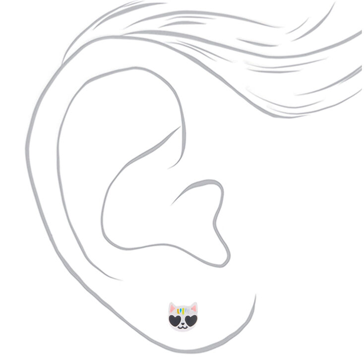 Cool Cat Stud Earrings - White,