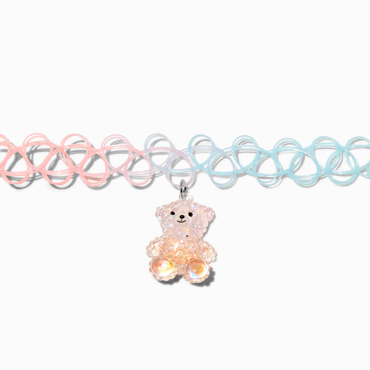 Pastel Bear Charm Tattoo Choker Necklace,