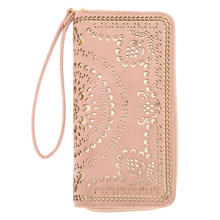 Claire's Pochette poignet rose à découpe perforée en filigrane couleur doré