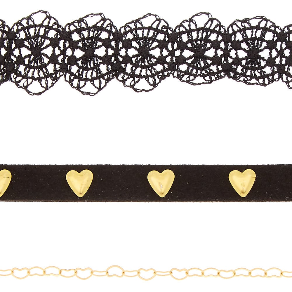 Gold Heart Choker Necklaces - 3 Pack,