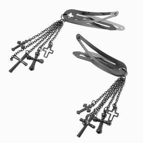 Barrettes clic clac pendantes croix couleur h&eacute;matite - Lot de 2,