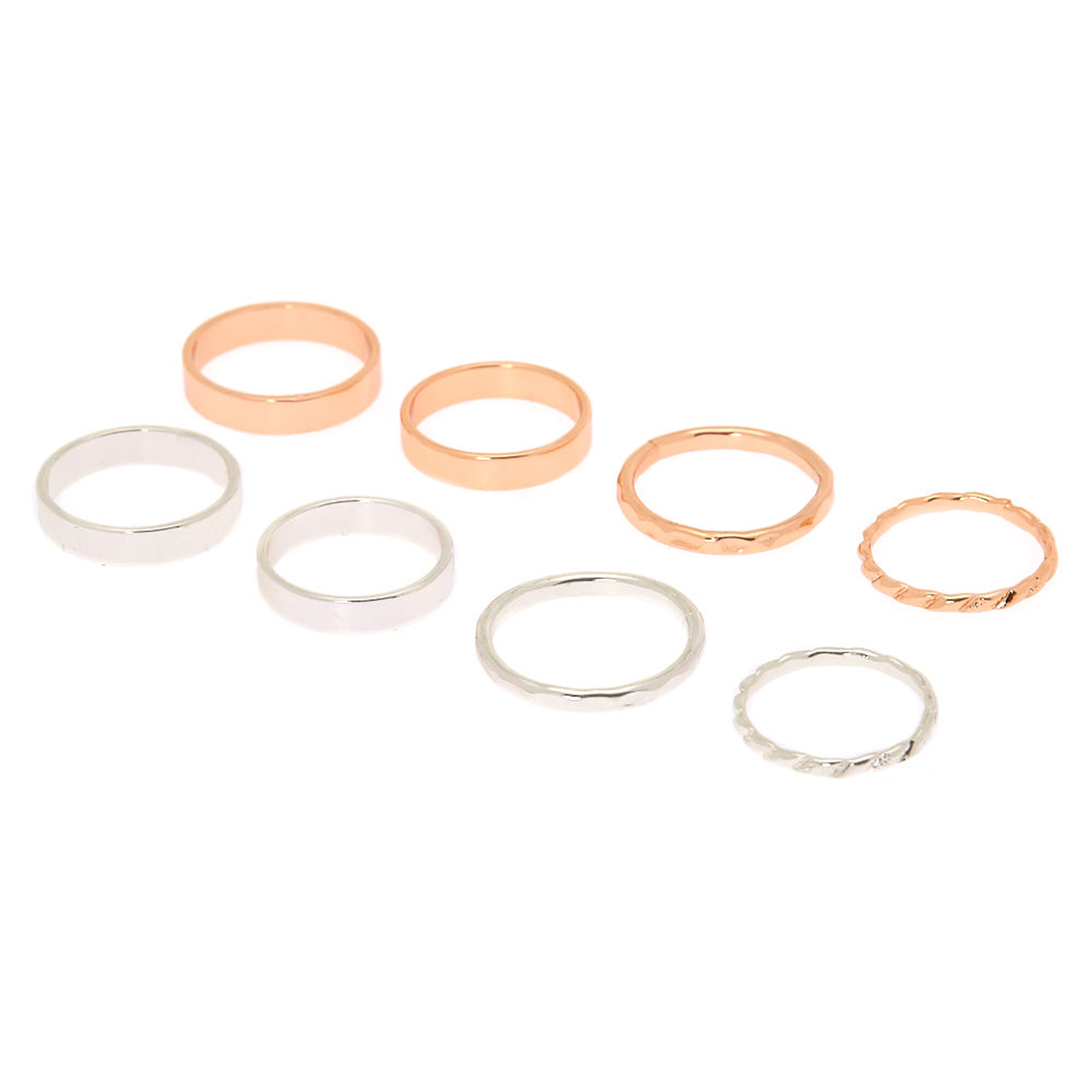 View Claires Mixed Metal Simplicity Rings 8 Pack information