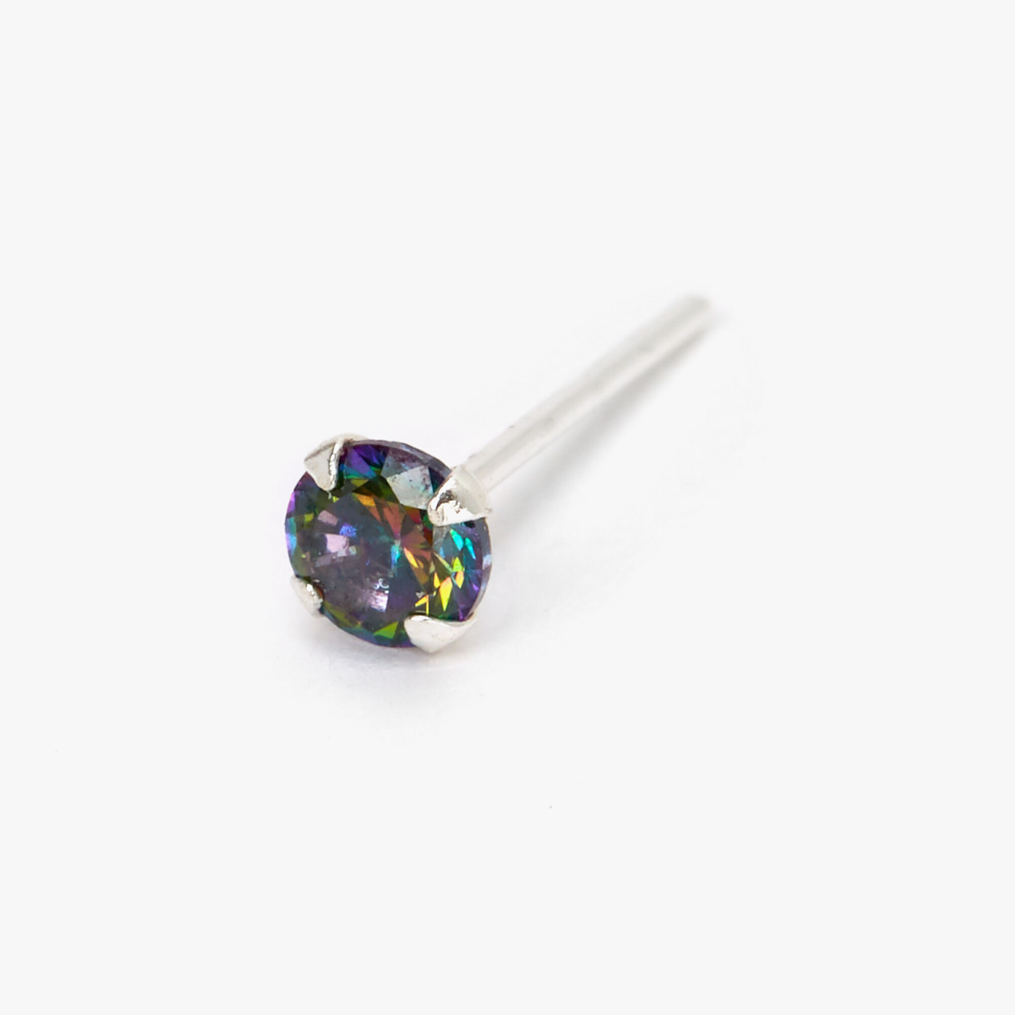 Sterling Silver 2MM Aurora Borealis Stone Nose Stud Green