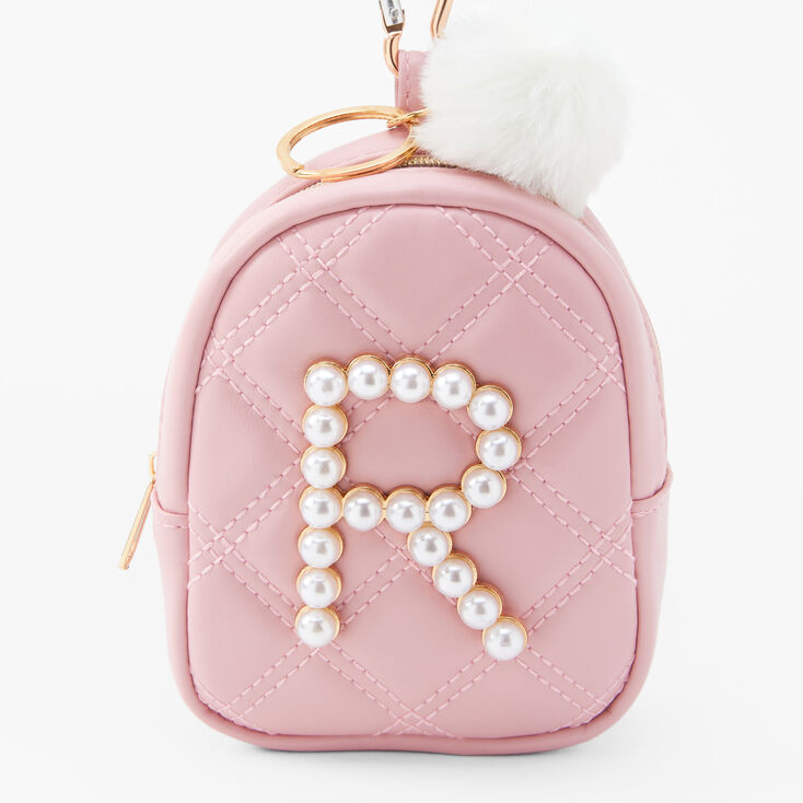 Initial Pearl Mini Backpack Keychain - Blush Pink, R,