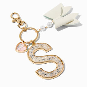 Pearl &amp; Crystal Gold-tone Initial Keychain - S,
