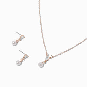 Rose Gold-tone Cubic Zirconia Blush Pink Pearl Jewelry Set - 2 Pack,