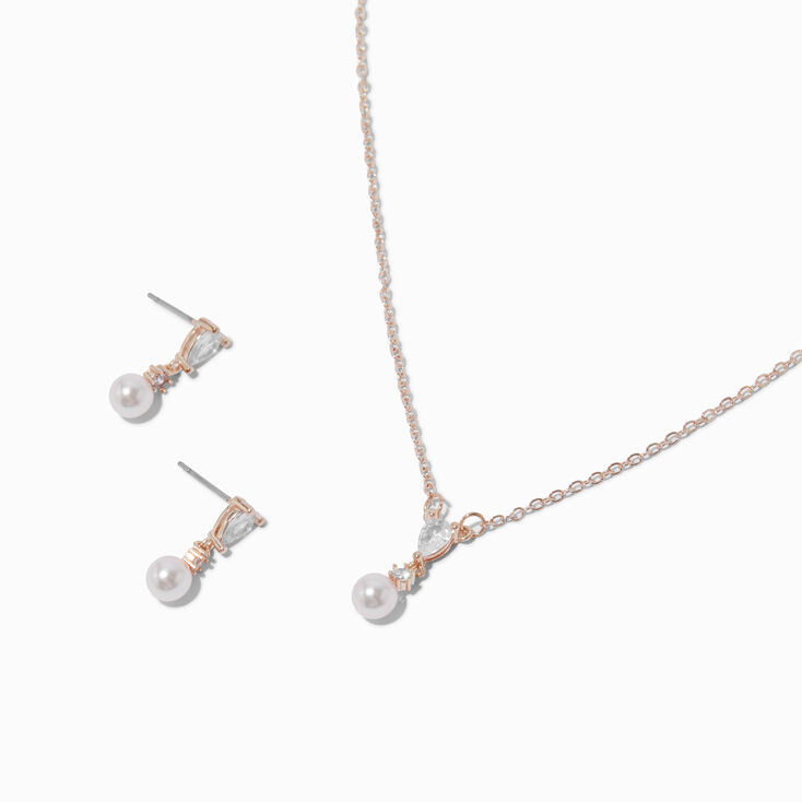 Rose Gold-tone Cubic Zirconia Blush Pink Pearl Jewelry Set - 2 Pack,