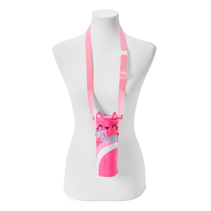 Glitter Cat Water Bottle and Holder - Pink,