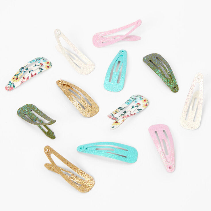 Claire&#39;s Club Glitter Floral Snap Hair Clips - 12 Pack,