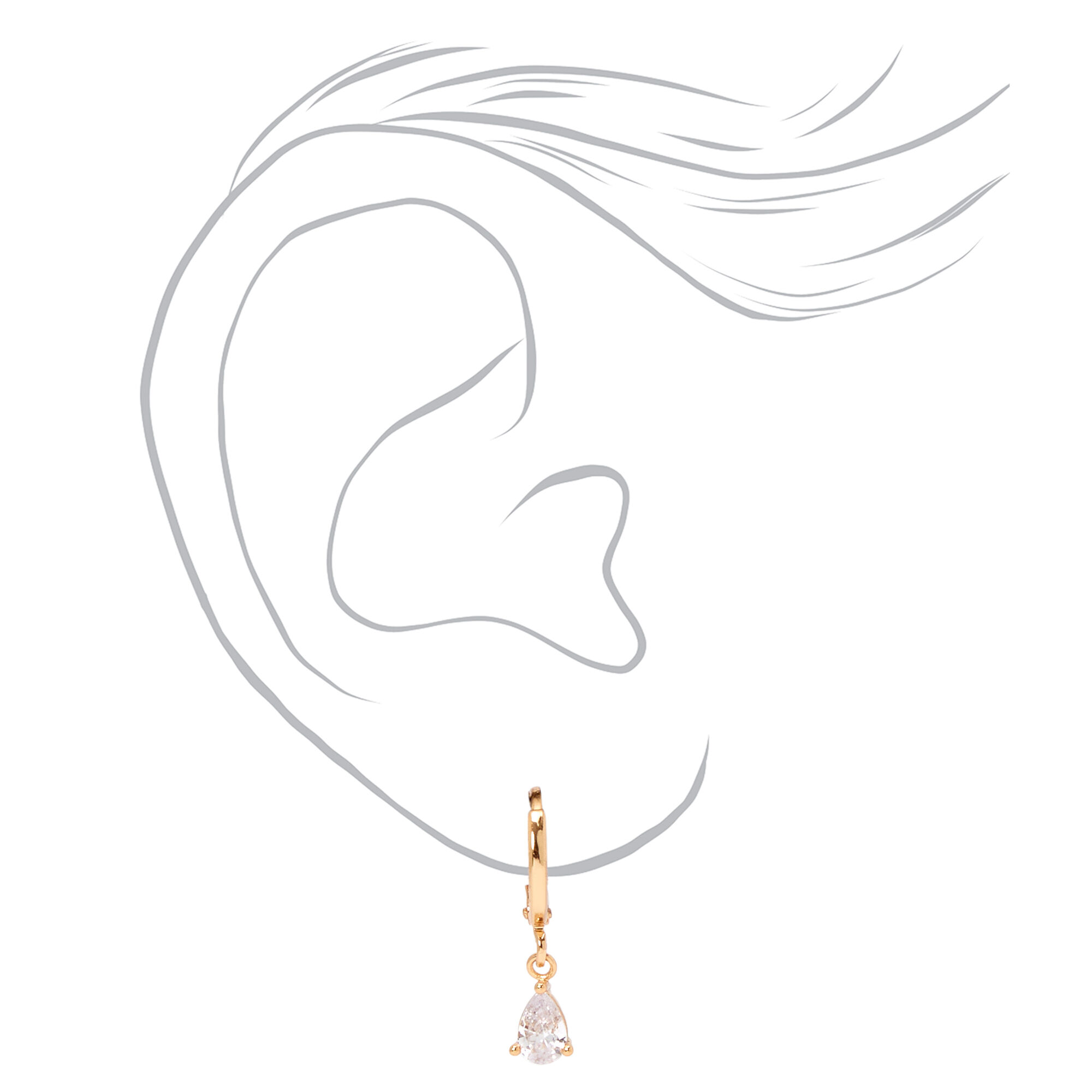 Gold 10MM Cubic Zirconia Teardrop Huggie Hoop Earrings,