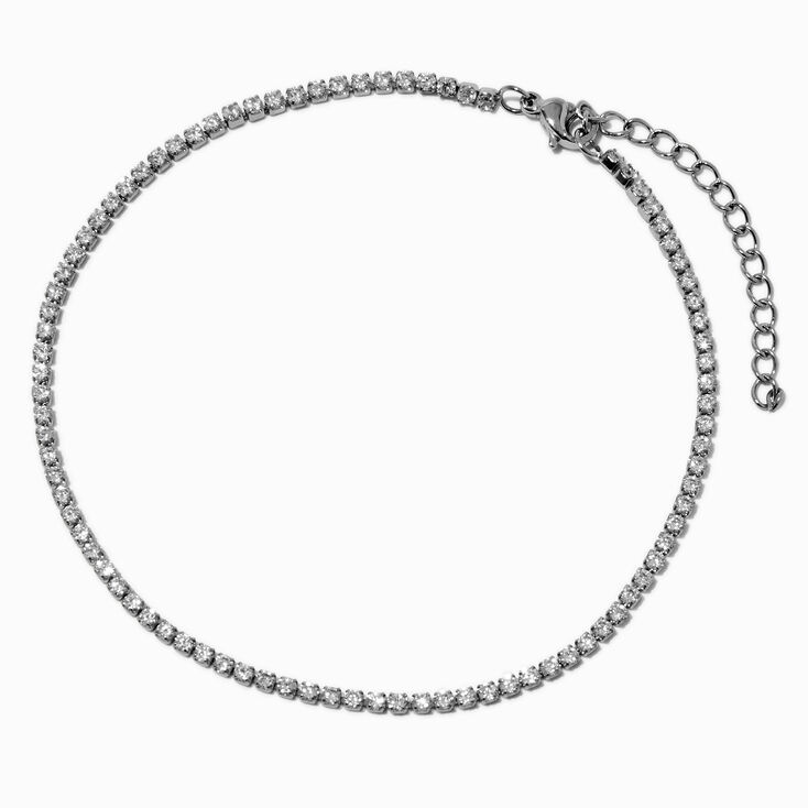 Silver-tone Stainless Steel Cubic Zirconia Dainty Tennis Anklet,