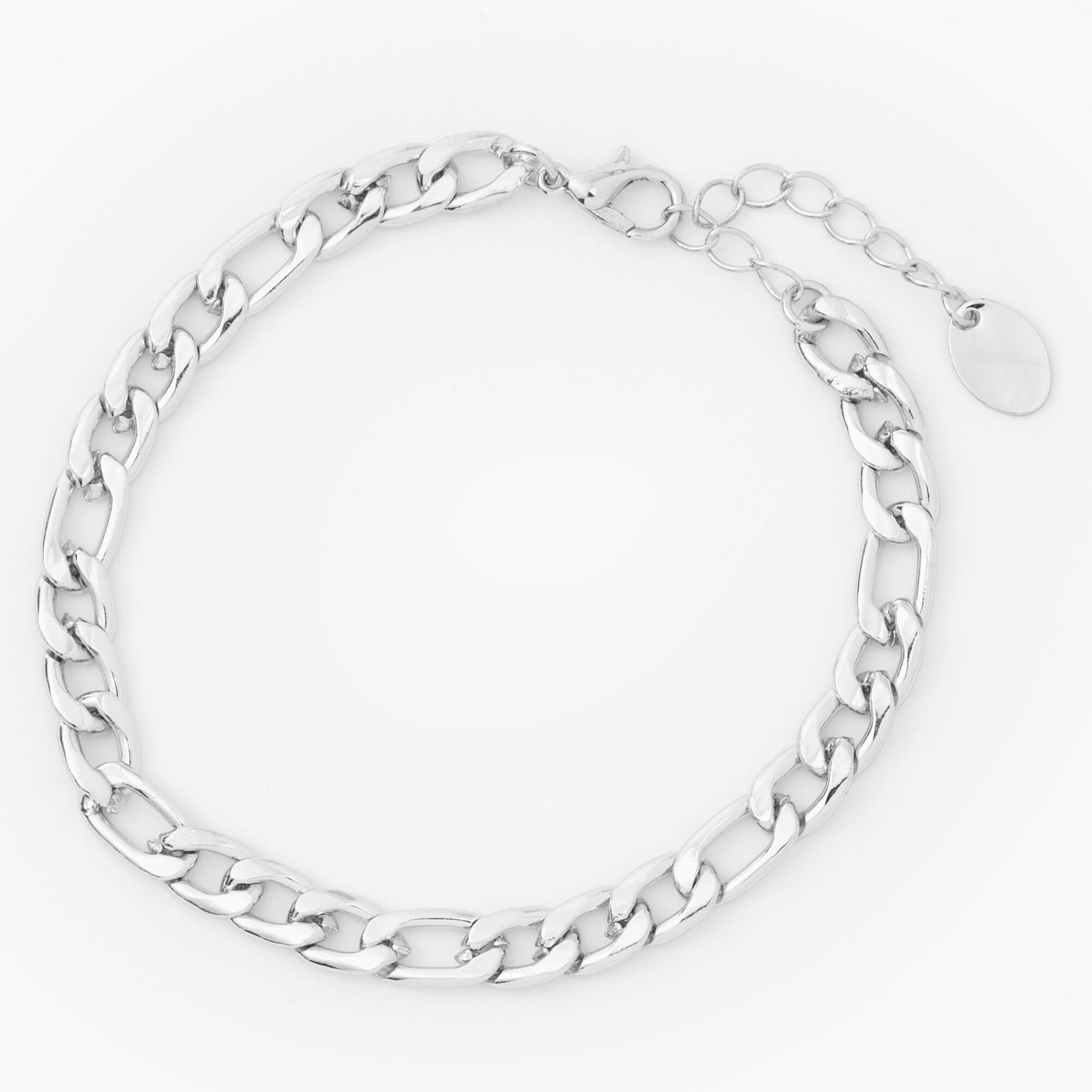 View Claires Tone Paperclip Link Figaro Chain Bracelet Silver information