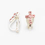 Crystal Cross Clip On Stud Earrings - Pink,