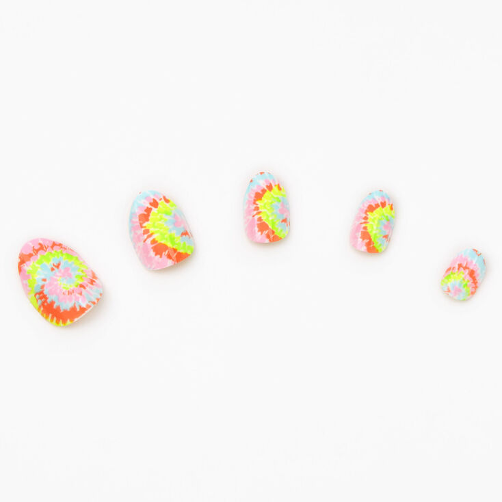 Neon Tie Dye Stiletto Press On Faux Nail Set - 24 Pack,