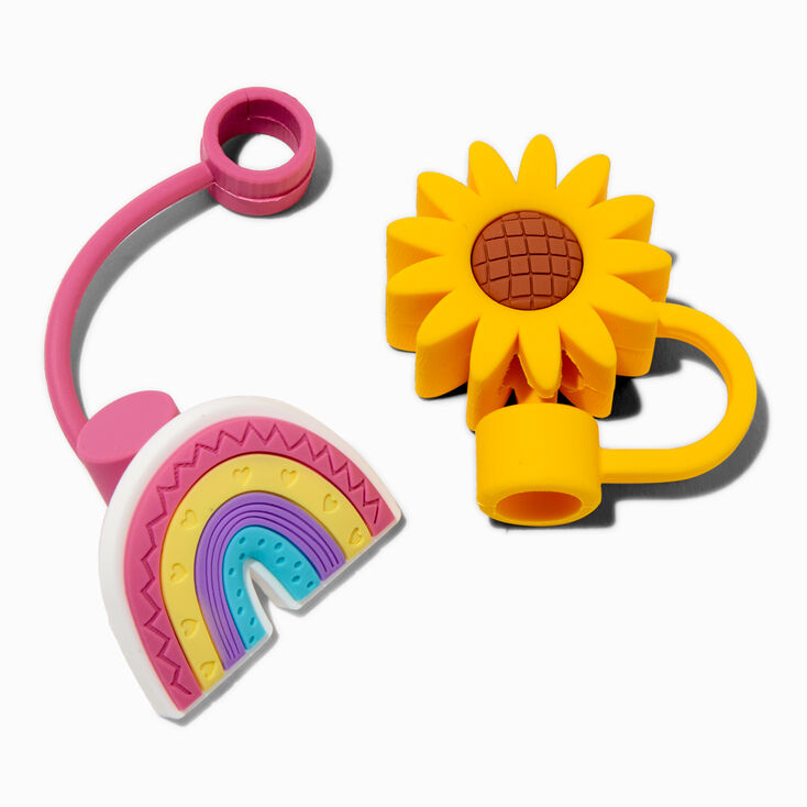 Rainbow &amp; Sunflower Straw Covers - 2 Pack,