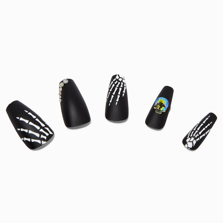 Embellished Skeleton Squareletto Press On Faux Nail Set &#40;24 Pack&#41;,