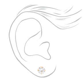 24kt Gold Plated 7mm Cubic Zirconia Studs Ear Piercing Kit with Ear Care Solution,