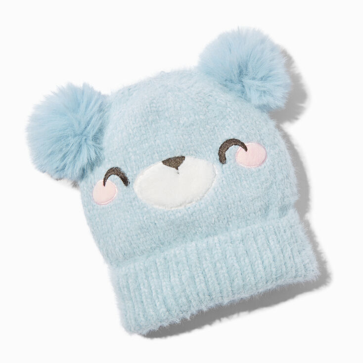 Claire&#39;s Club Blue Bear Knit Beanie Hat,