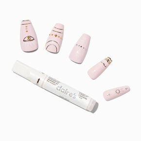 Boho Bling Pale Pink Stiletto Vegan Faux Nail Set - 24 Pack,