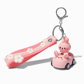 Pink Bunny Car Wristlet Keychain,