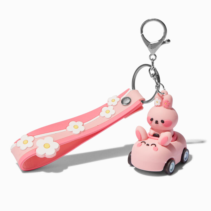 Pink Bunny Car Wristlet Keychain,
