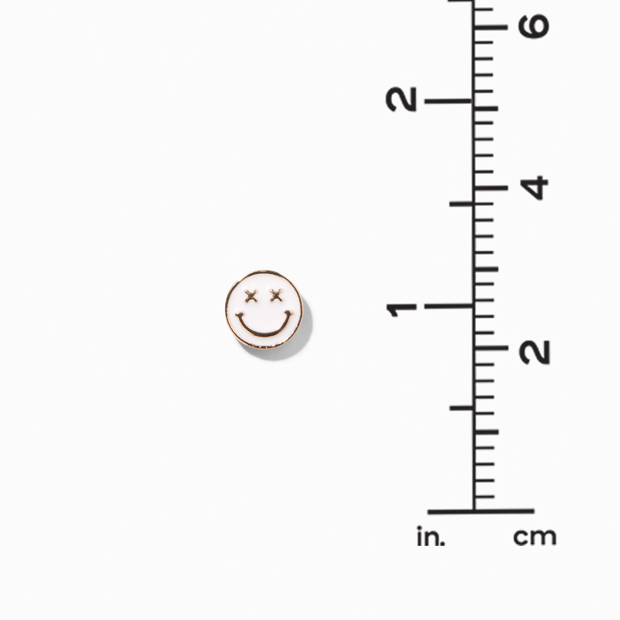 White Happy Face Gold-tone Stud Earrings,