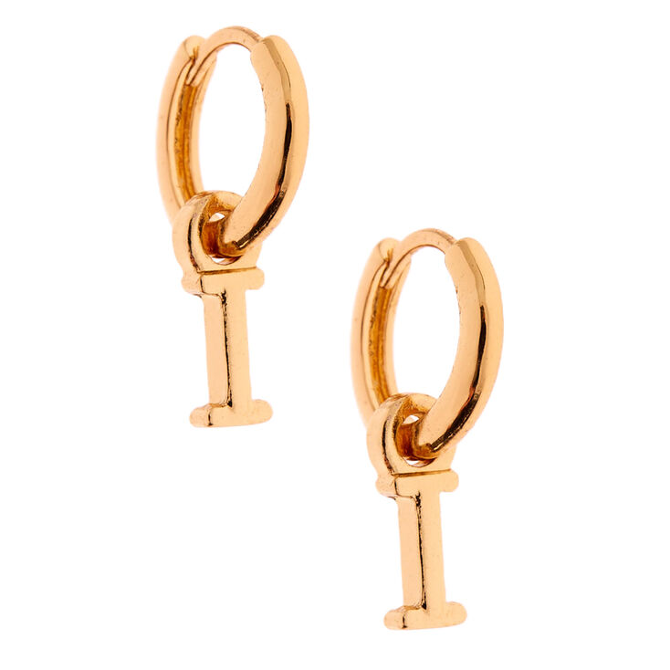 Gold 10MM Initial Huggie Hoop Earrings - I,