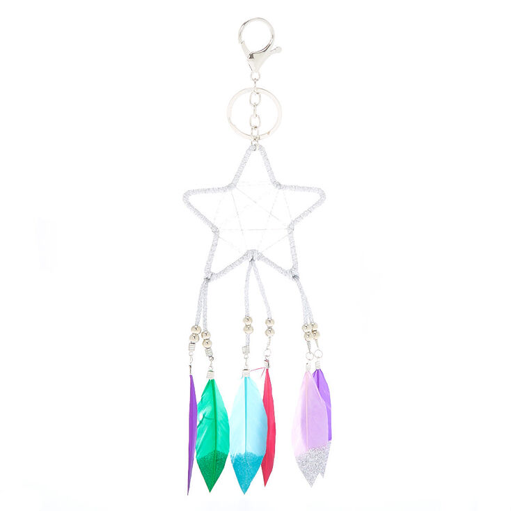 Star Dreamcatcher Feather Keychain - Silver,