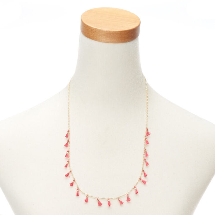 Gold Pink Tassel Statement Necklace,