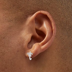 C LUXE by Claire&#39;s Sterling Silver 10mm Thick Bow Clicker Hoop Earrings,