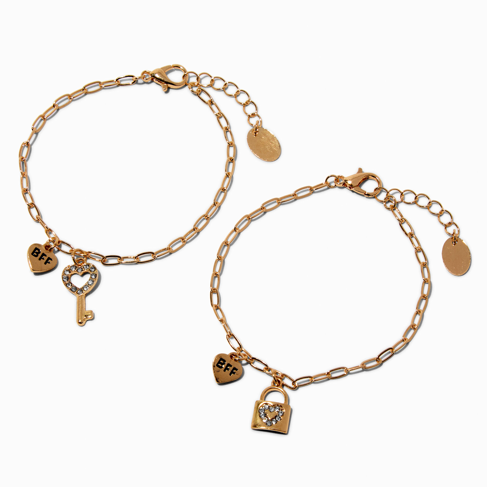 Bracelets cadenas et clé couleur dorée Best Friends - Lot de 2,