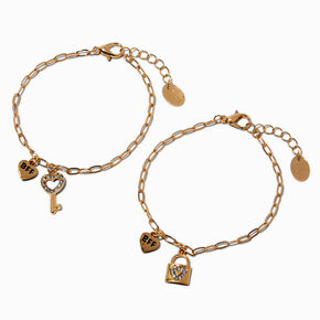 Bracelets cadenas et cl&eacute; couleur dor&eacute;e Best Friends - Lot de 2,