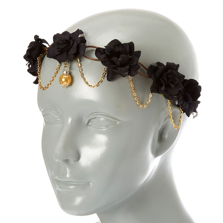 Gold Chain Flower Crown Headwrap - Black,