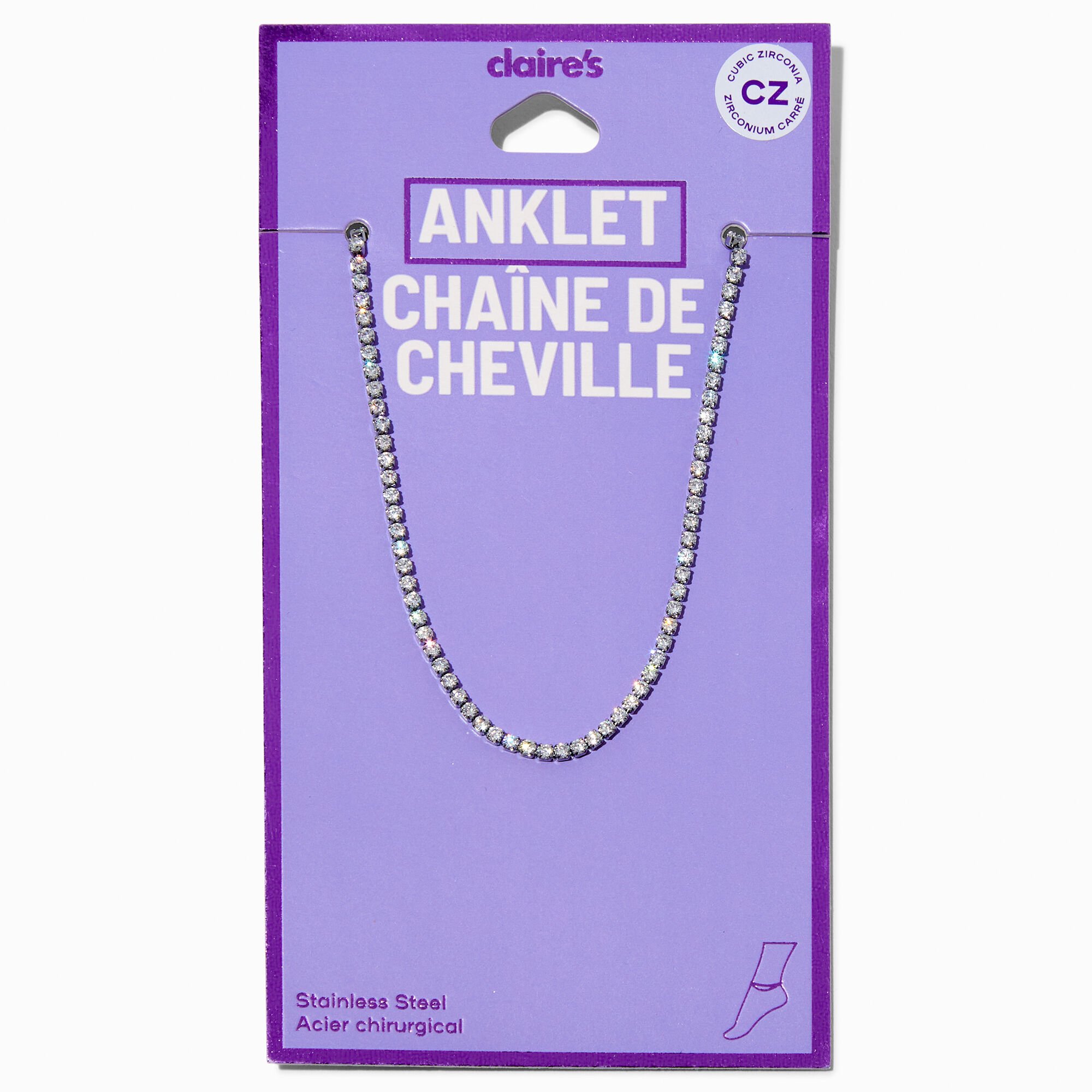 Silver-tone Stainless Steel Cubic Zirconia Dainty Tennis Anklet,