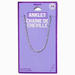 Silver-tone Stainless Steel Cubic Zirconia Dainty Tennis Anklet,