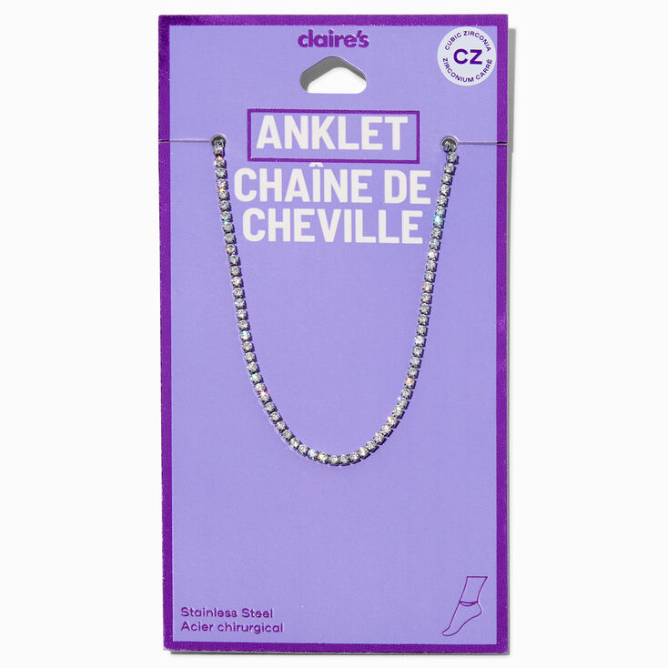 Silver-tone Stainless Steel Cubic Zirconia Dainty Tennis Anklet,