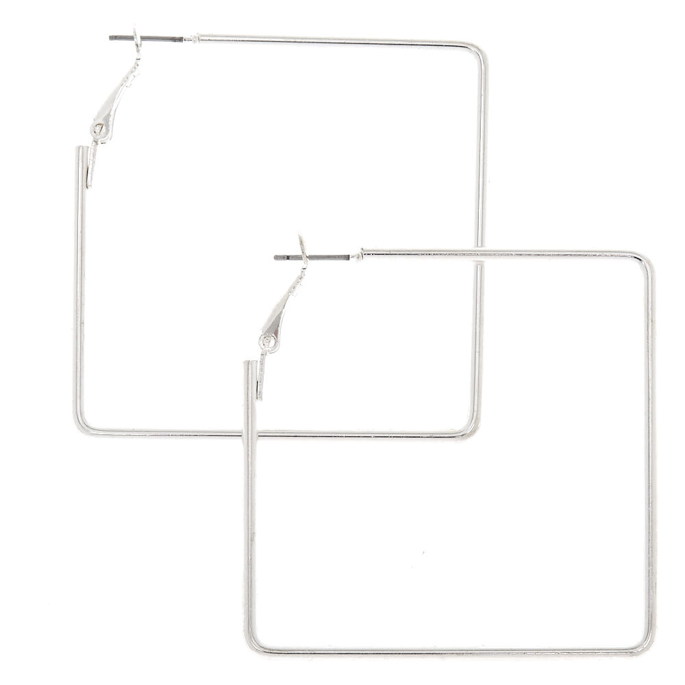 Silver 50MM Square Hoop Earrings,