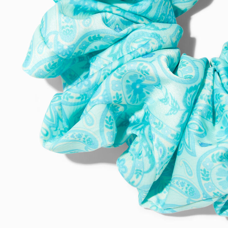 Aqua Paisley Print Giant Hair Scrunchie,