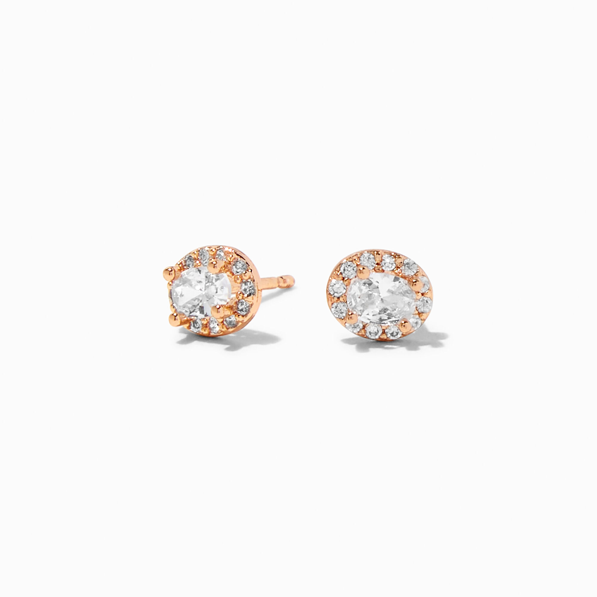 View Claires 18K Plated Rose Cubic Zirconia Halo Stud Earrings Gold information