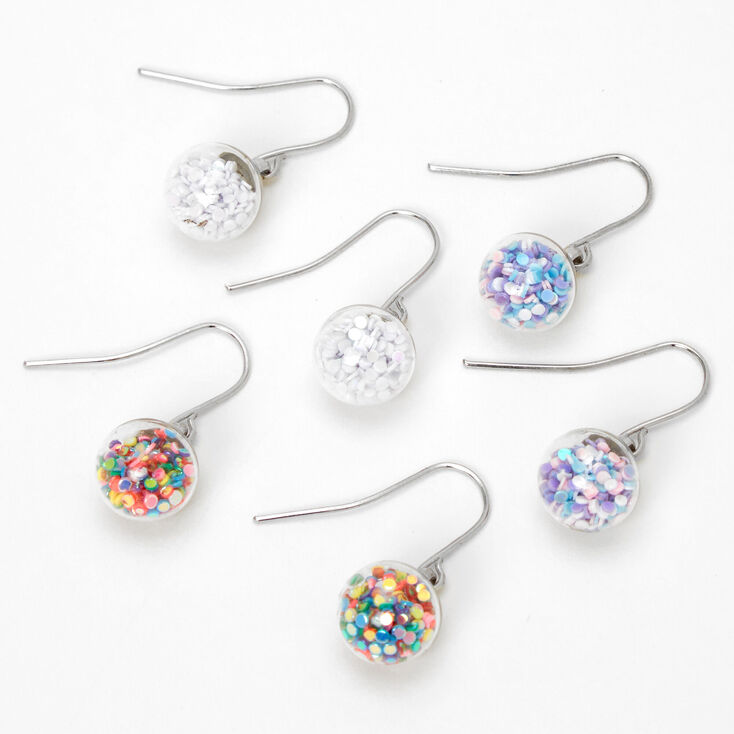 Silver 1'' Holographic Shaker Drop Earrings - 3 Pair