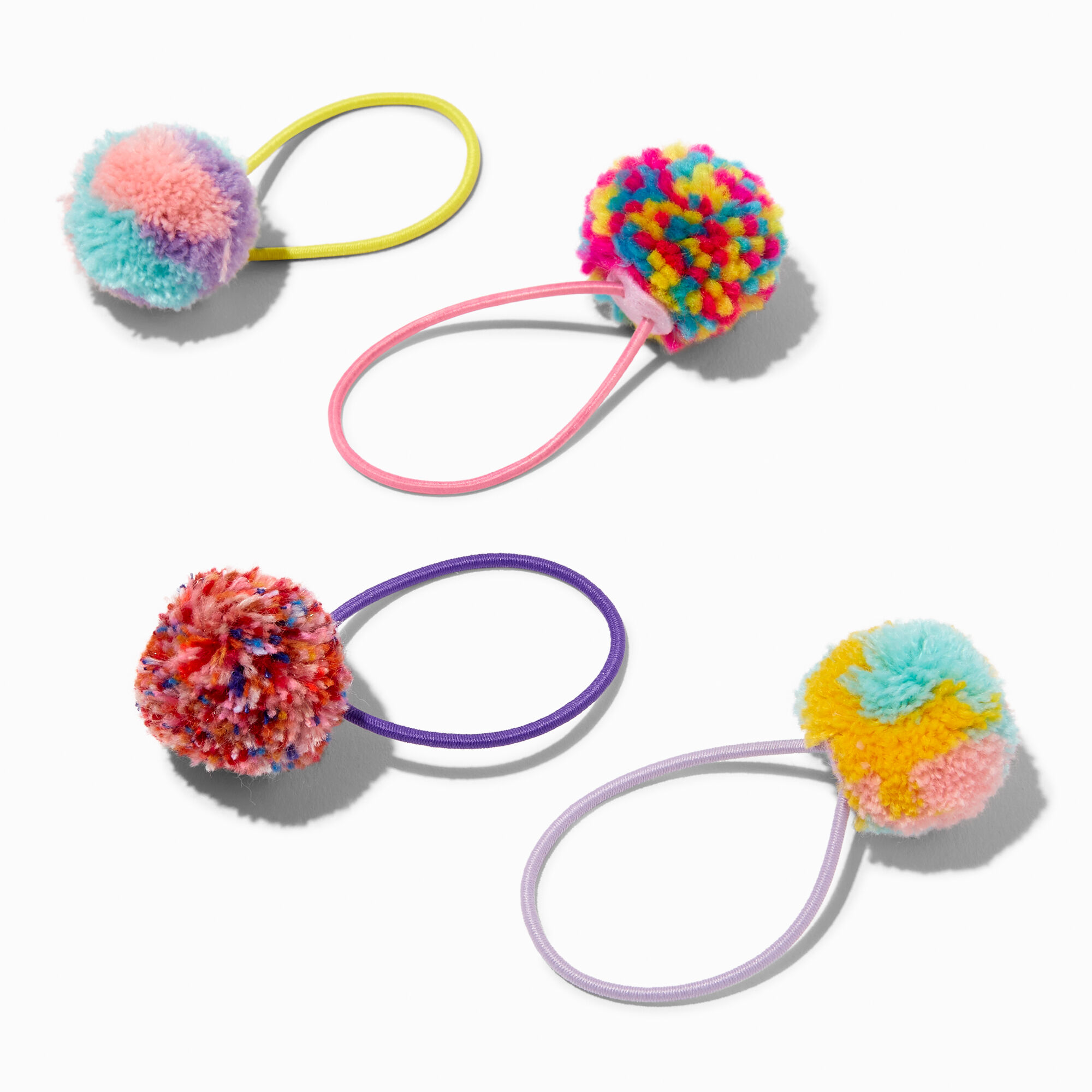 View Claires Mixed Pom Yarn Ball Hair Bobbles 4 Pack Bracelet information