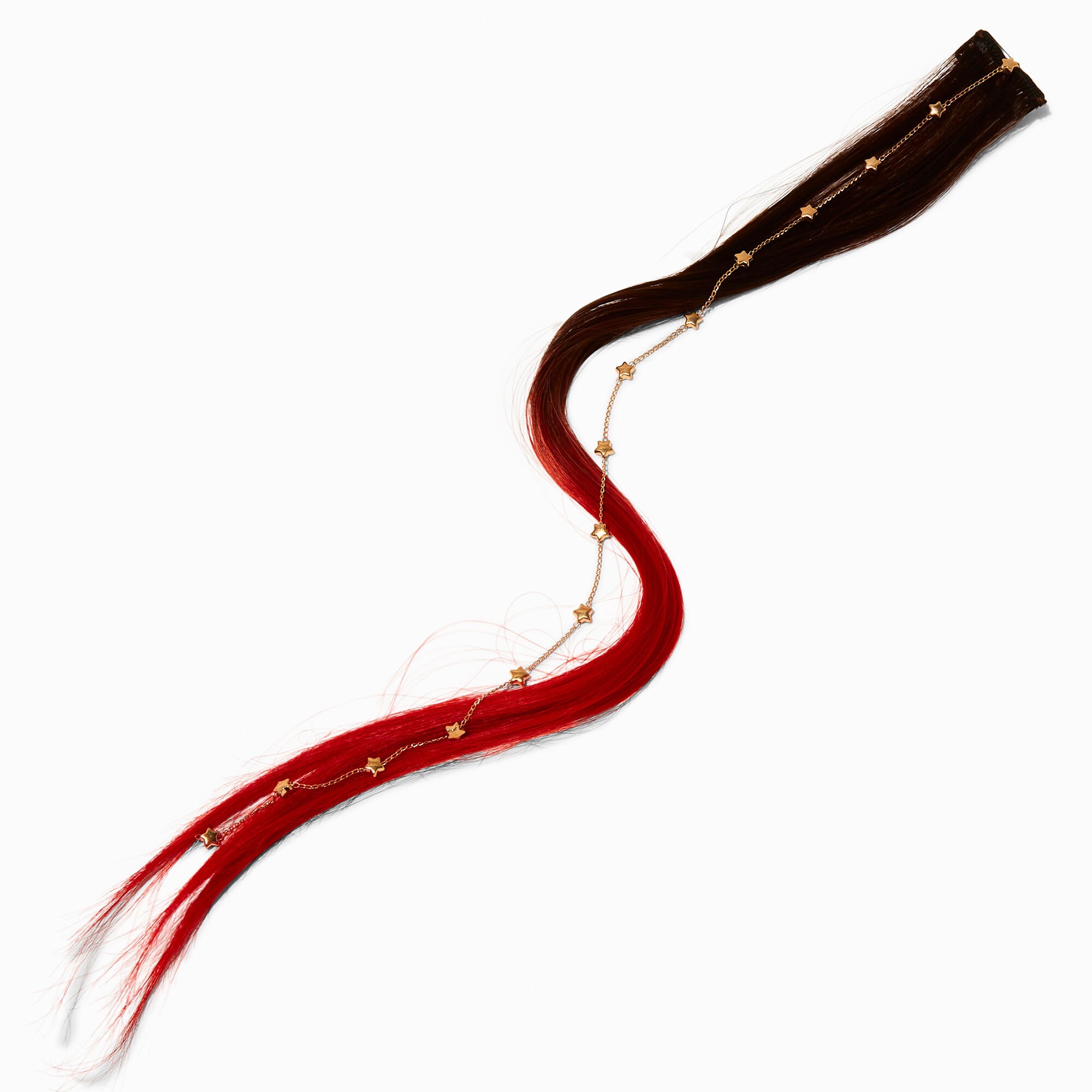 Black & Red Gold-tone Star Charm Faux Hair Clip In Extension,